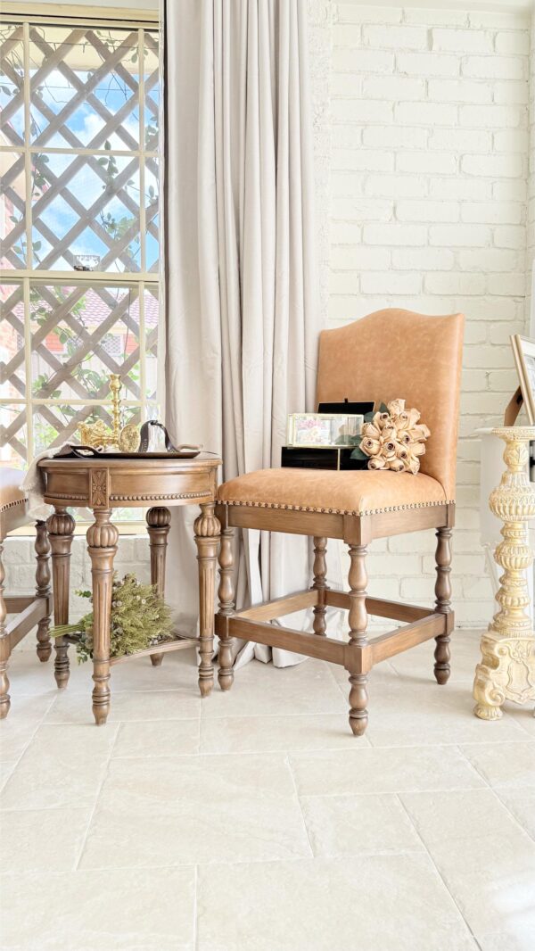 French Rustic Tan Leather Counter Stool - Image 5