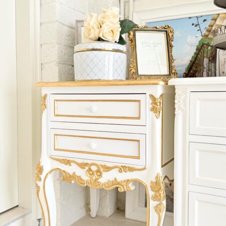 White and Gold French Provincial Bedside Table