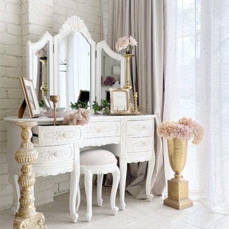 Provincial Tri-Fold Mirrored Dressing Table and Stool