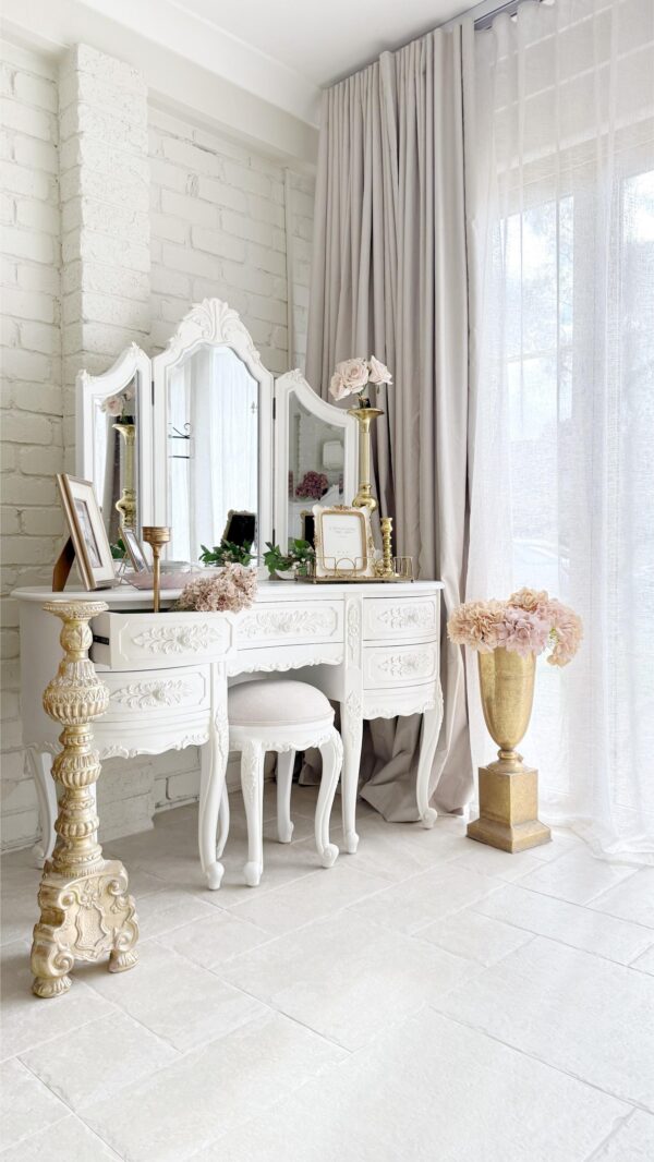 Provincial Tri-Fold Mirrored Dressing Table and Stool