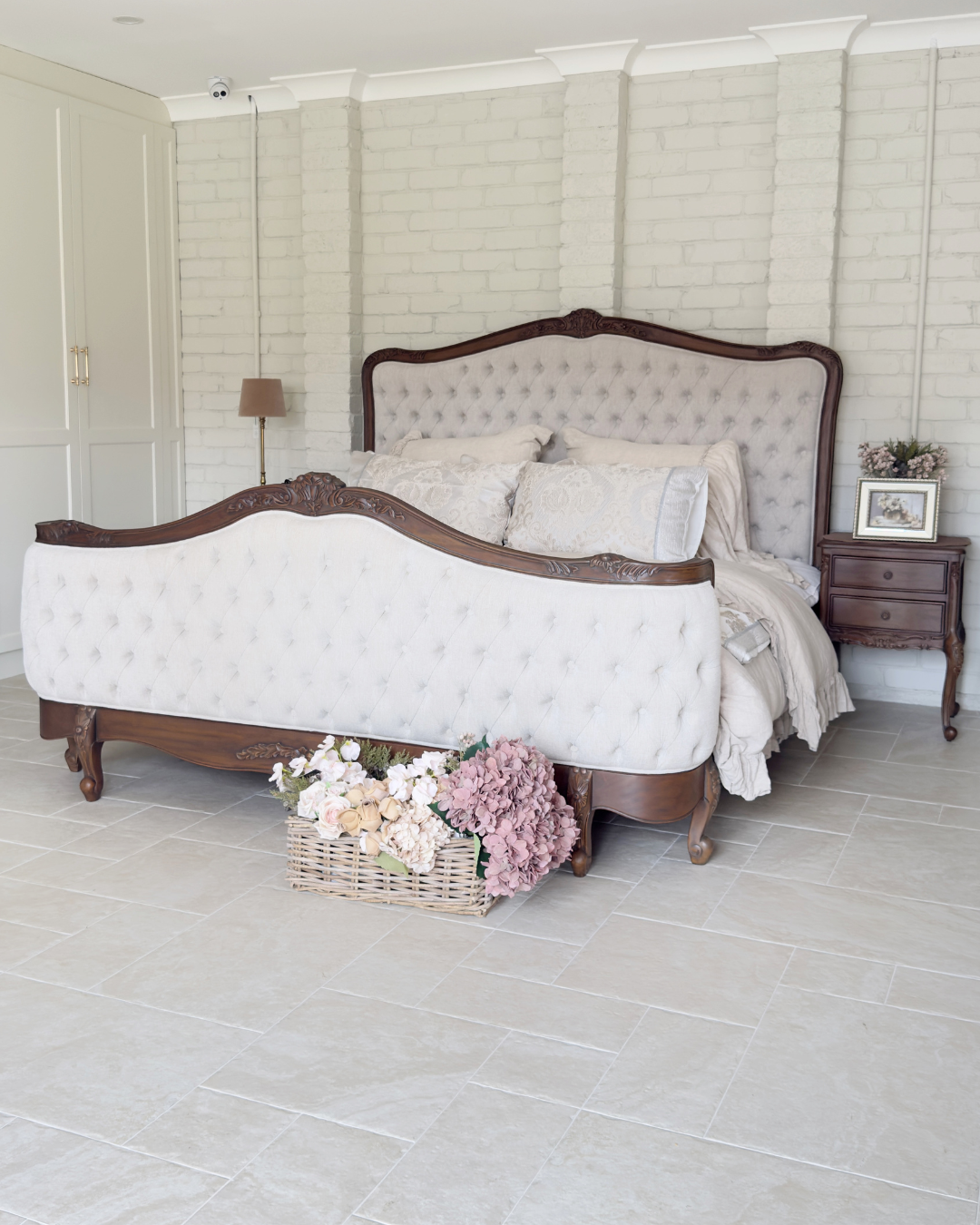 Alice Farmhouse Tufted Antique Heritage Brown French Provincial Bed - Image 3