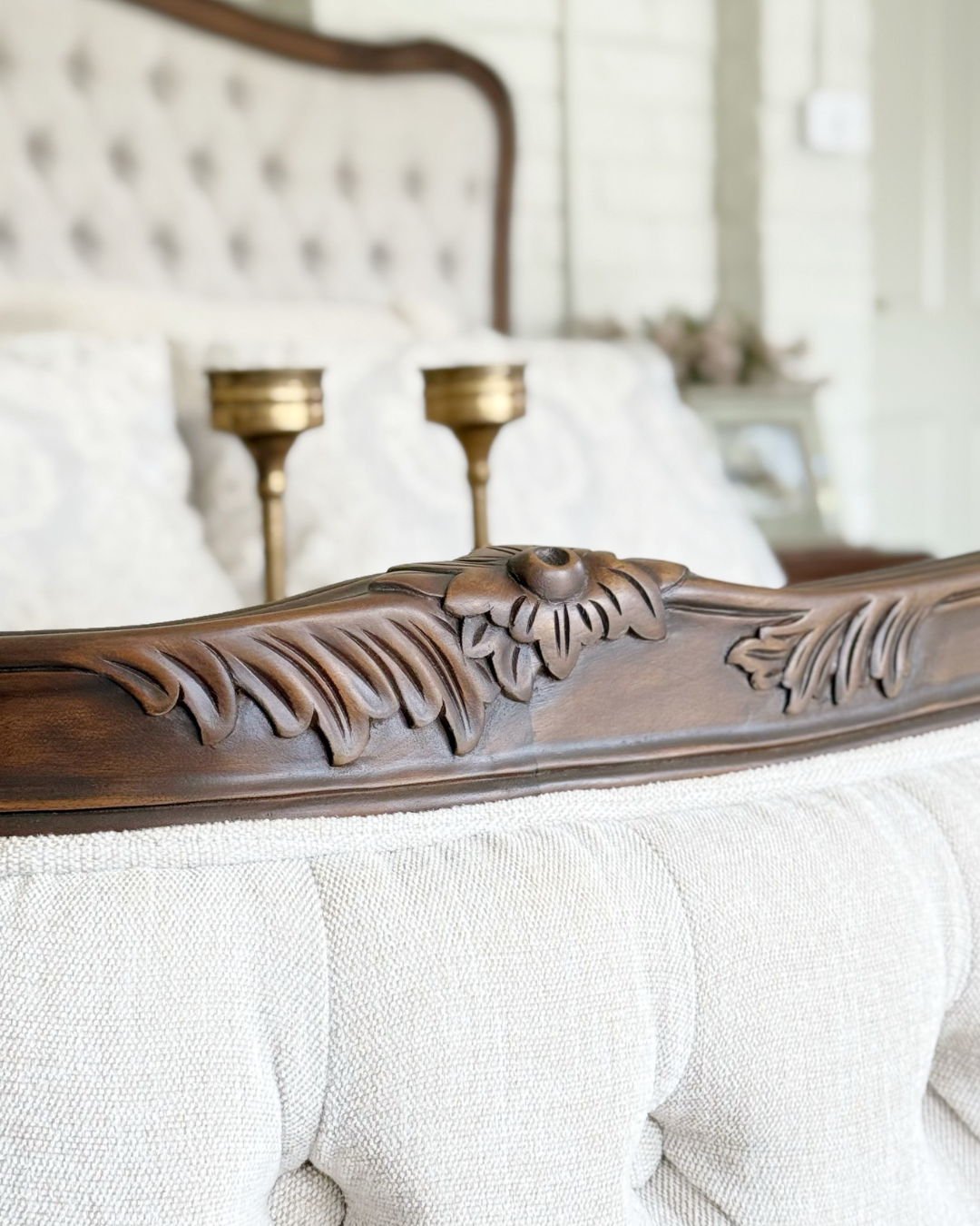 Alice Farmhouse Tufted Antique Heritage Brown French Provincial Bed - Image 13