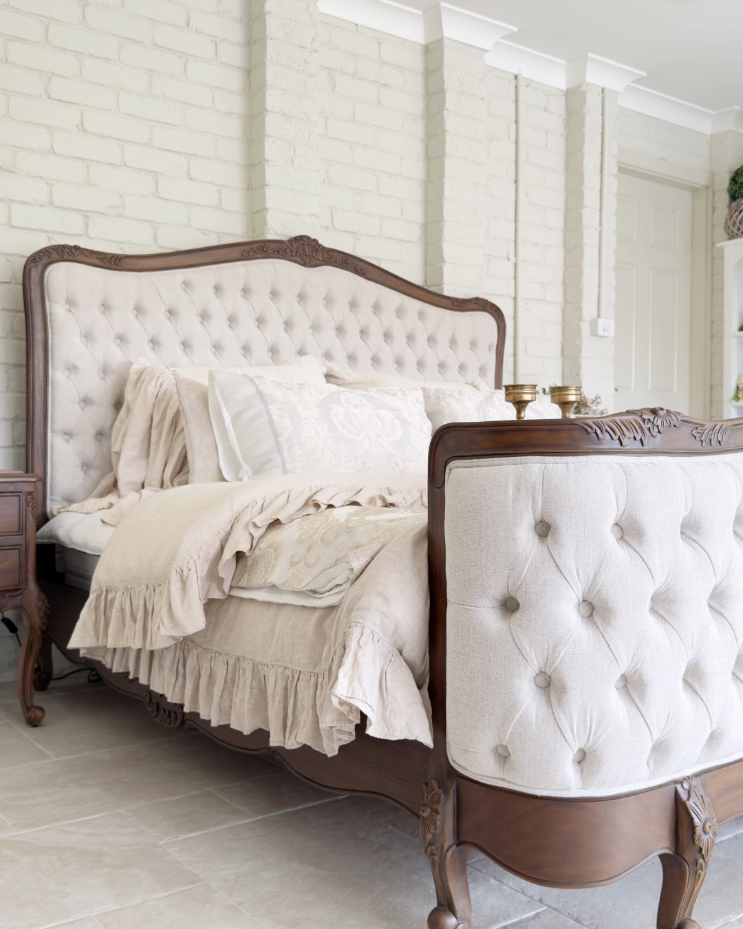 Alice Farmhouse Tufted Antique Heritage Brown French Provincial Bed - Image 6