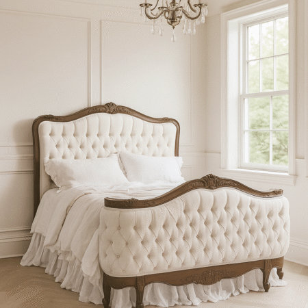 Alice Farmhouse Tufted Antique Brown French Provincial Bed -12