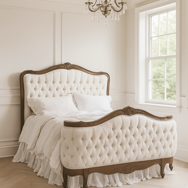 Alice Farmhouse Tufted Antique Brown French Provincial Bed -12