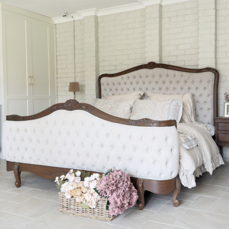 Alice Farmhouse Tufted Antique Heritage Brown French Provincial Bed