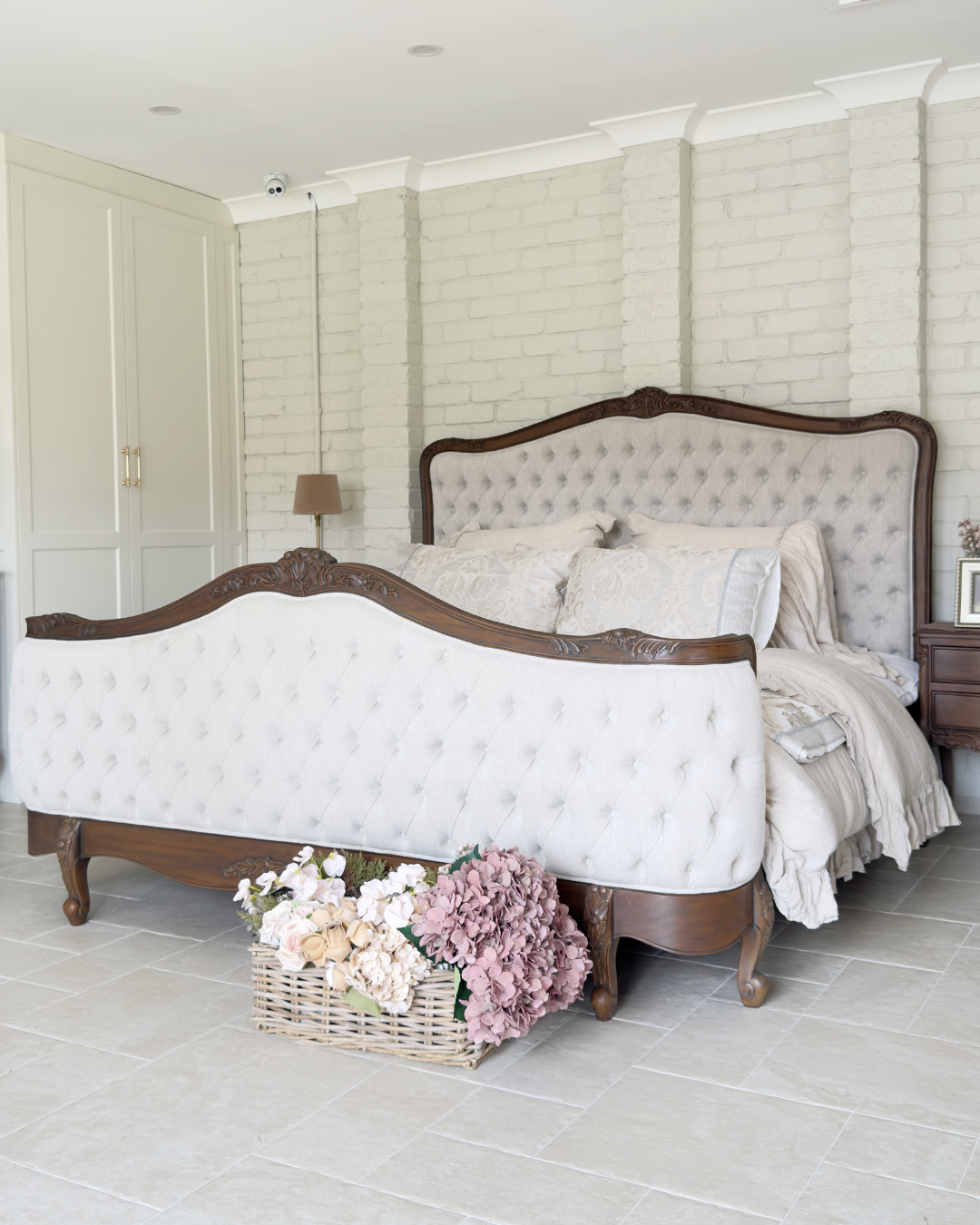 Alice Farmhouse Tufted Antique Heritage Brown French Provincial Bed