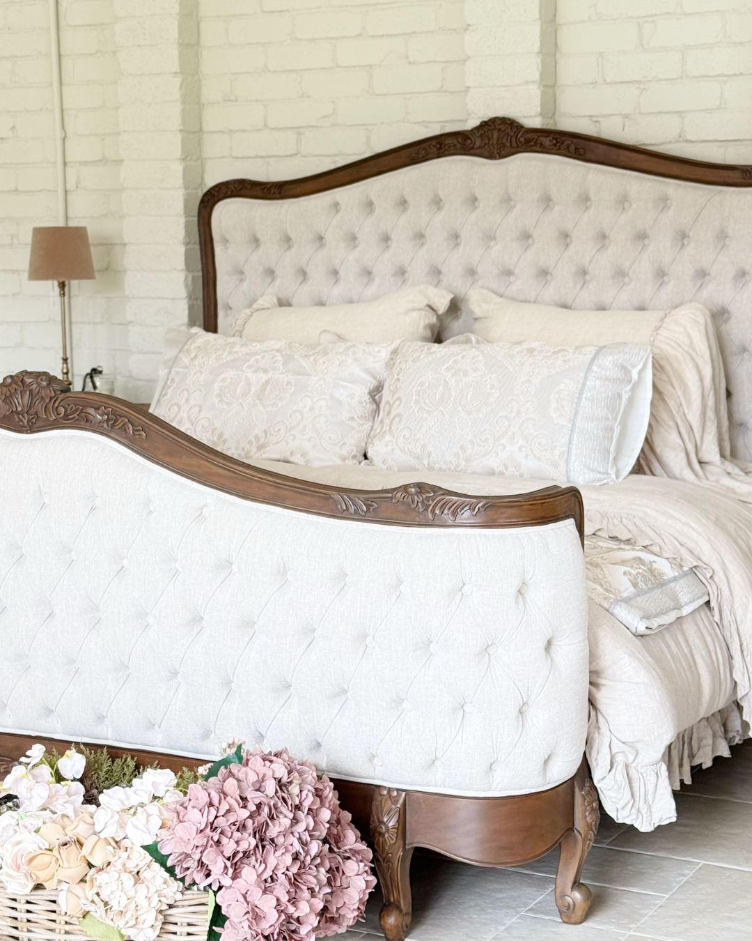 Alice Farmhouse Tufted Antique Heritage Brown French Provincial Bed - Image 2