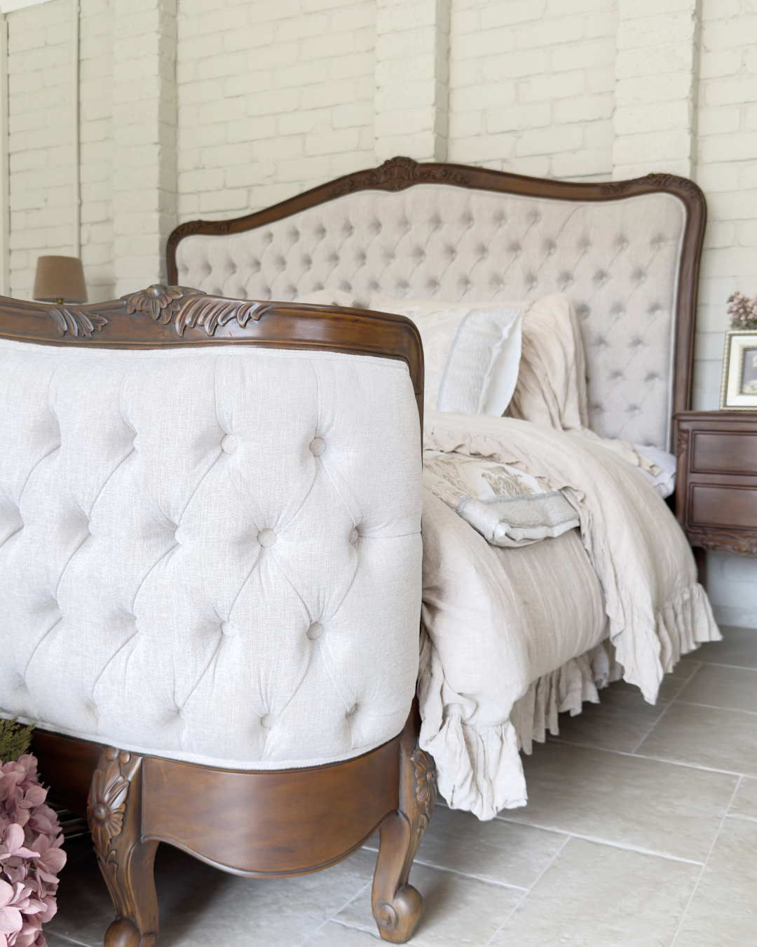 Alice Farmhouse Tufted Antique Heritage Brown French Provincial Bed - Image 4