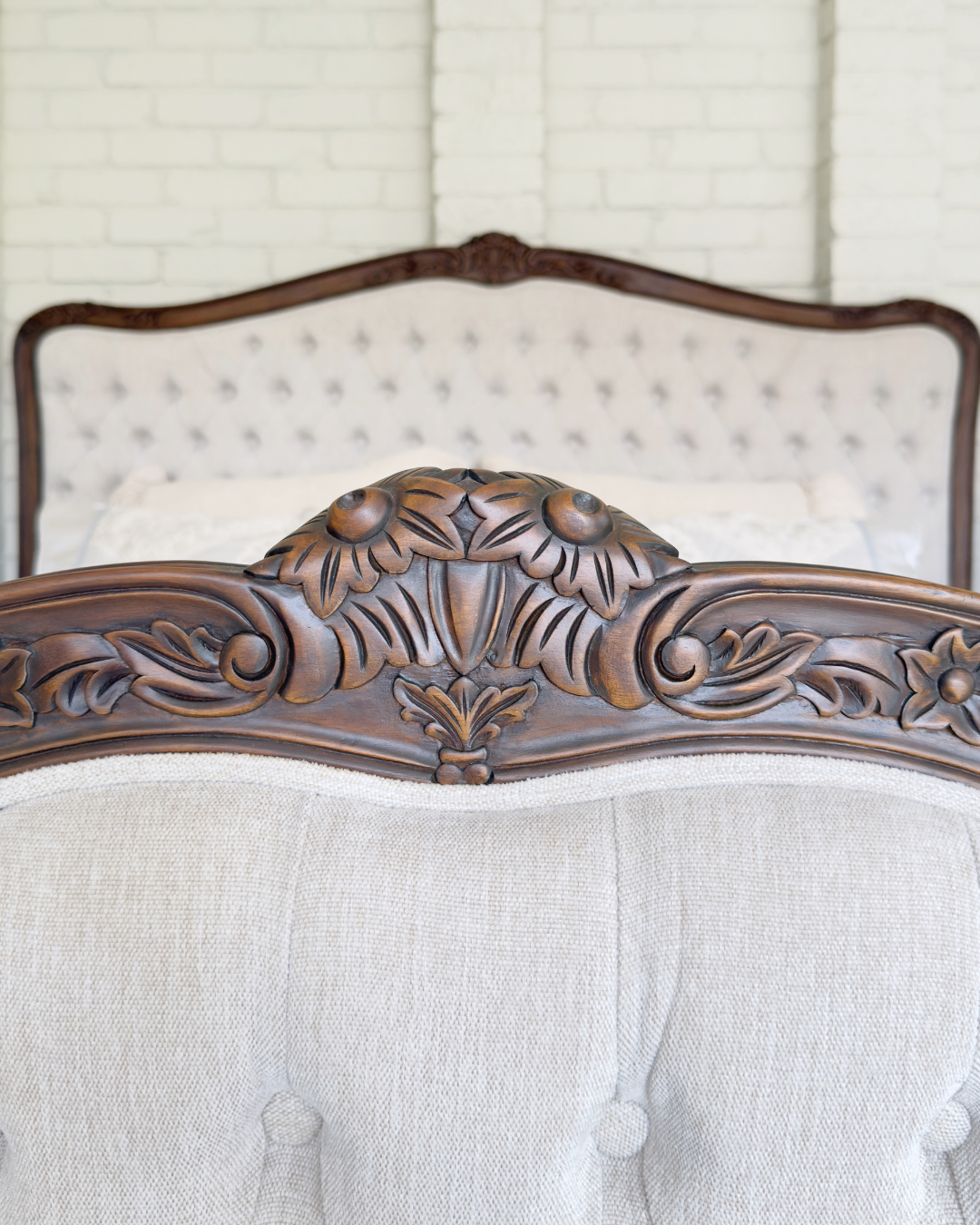 Alice Farmhouse Tufted Antique Heritage Brown French Provincial Bed - Image 9