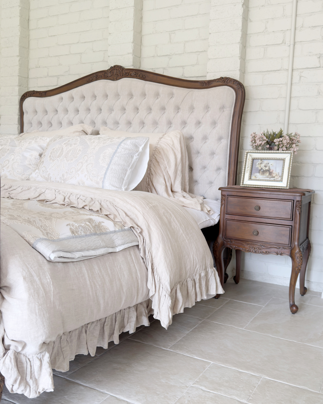 Alice Farmhouse Tufted Antique Heritage Brown French Provincial Bed - Image 5