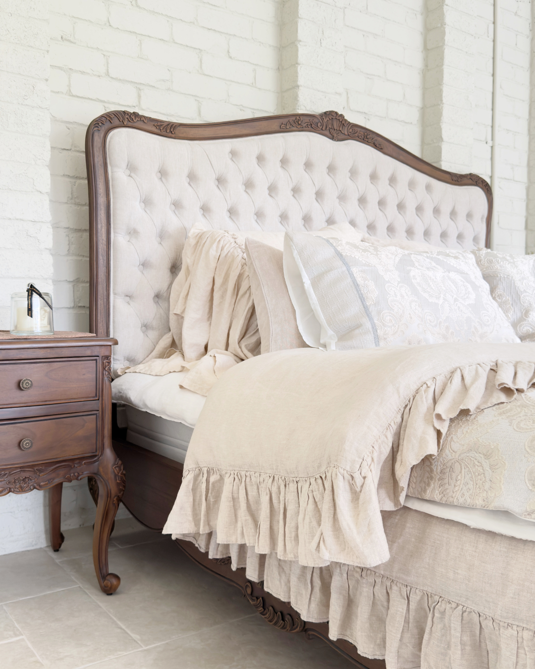 Alice Farmhouse Tufted Antique Heritage Brown French Provincial Bed - Image 8