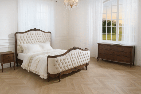 Alice Farmhouse Tufted Antique Brown French Provincial Bed - Image 2