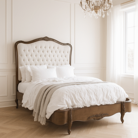 Alice Farmhouse Tufted Antique Brown French Provincial Low End Bed