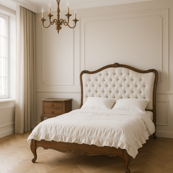 Alice Farmhouse Tufted Antique Brown French Provincial Low End Bed - Image 2