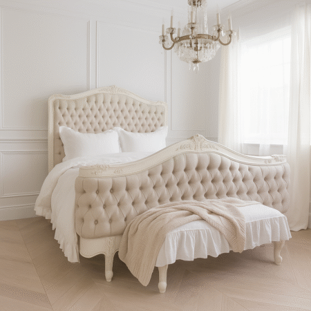 Alice Farmhouse Tufted Antique White French Provincial Bed
