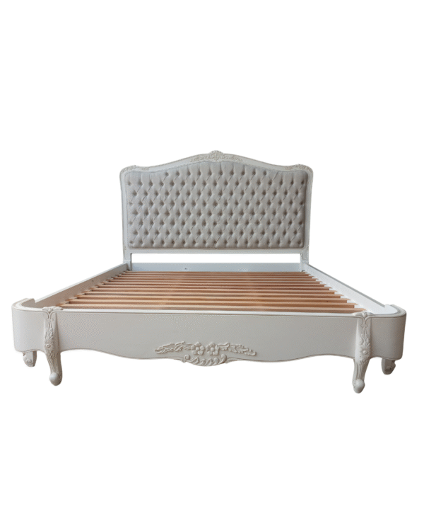 Alice Farmhouse Tufted Antique White French Provincial Low End Bed - Image 5