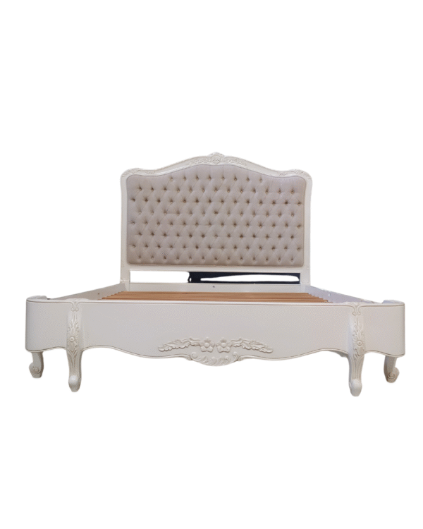 Alice Farmhouse Tufted Antique White French Provincial Low End Bed - Image 4