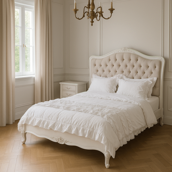 Alice Farmhouse Tufted Antique White French Provincial Low End Bed - Image 2
