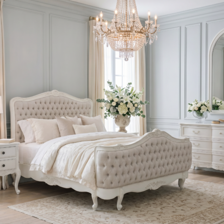 Alice Farmhouse Tufted Antique White French Provincial Bed