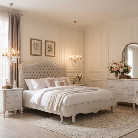 Alice Farmhouse Tufted Antique White French Provincial Low End Bed setting