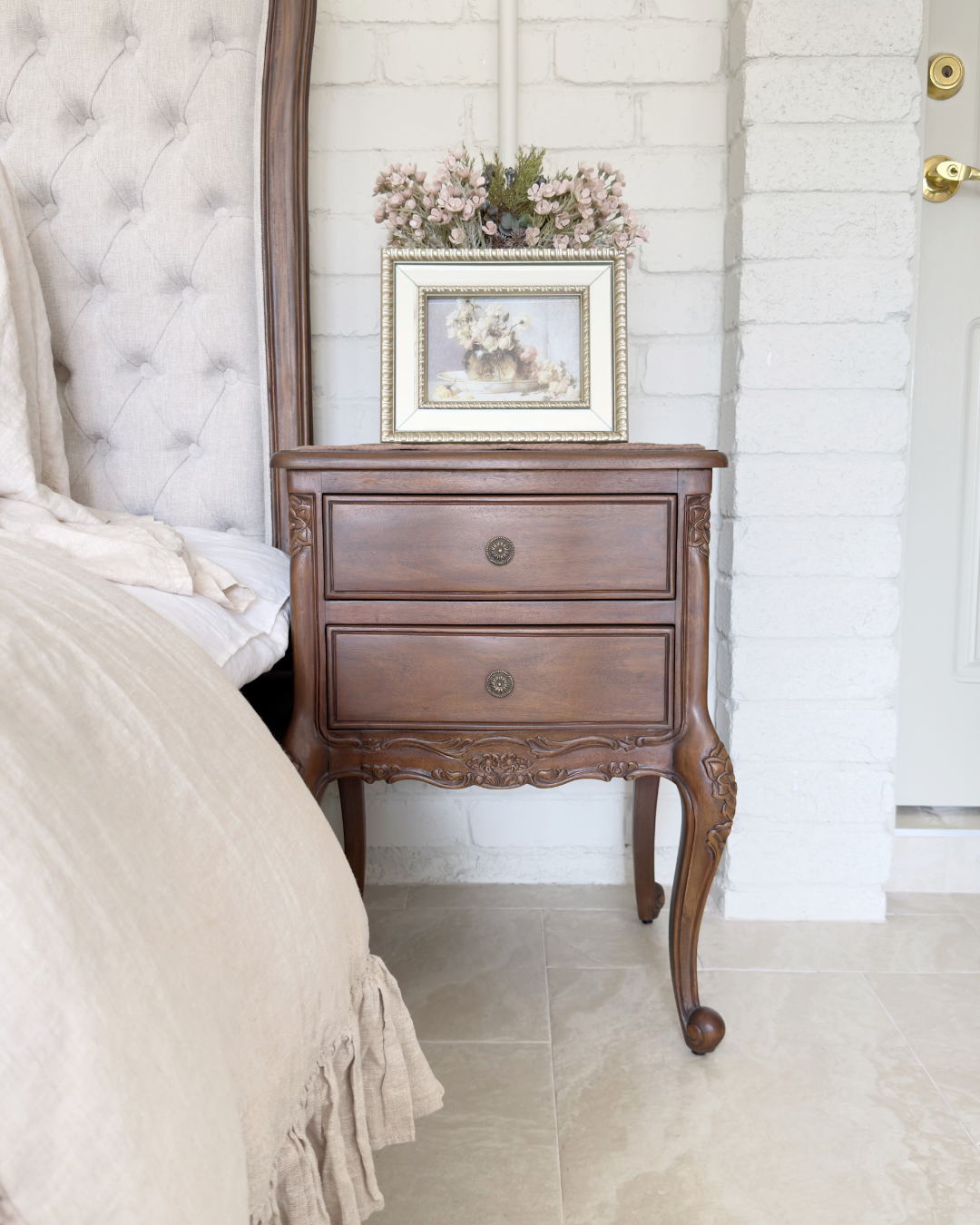 Antonietta Antique Brown French Provincial Bedside Table 7