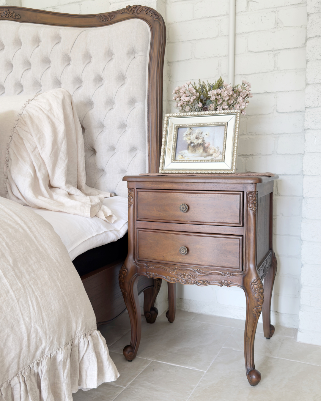Antonietta Antique Brown French Provincial Bedside Table 7