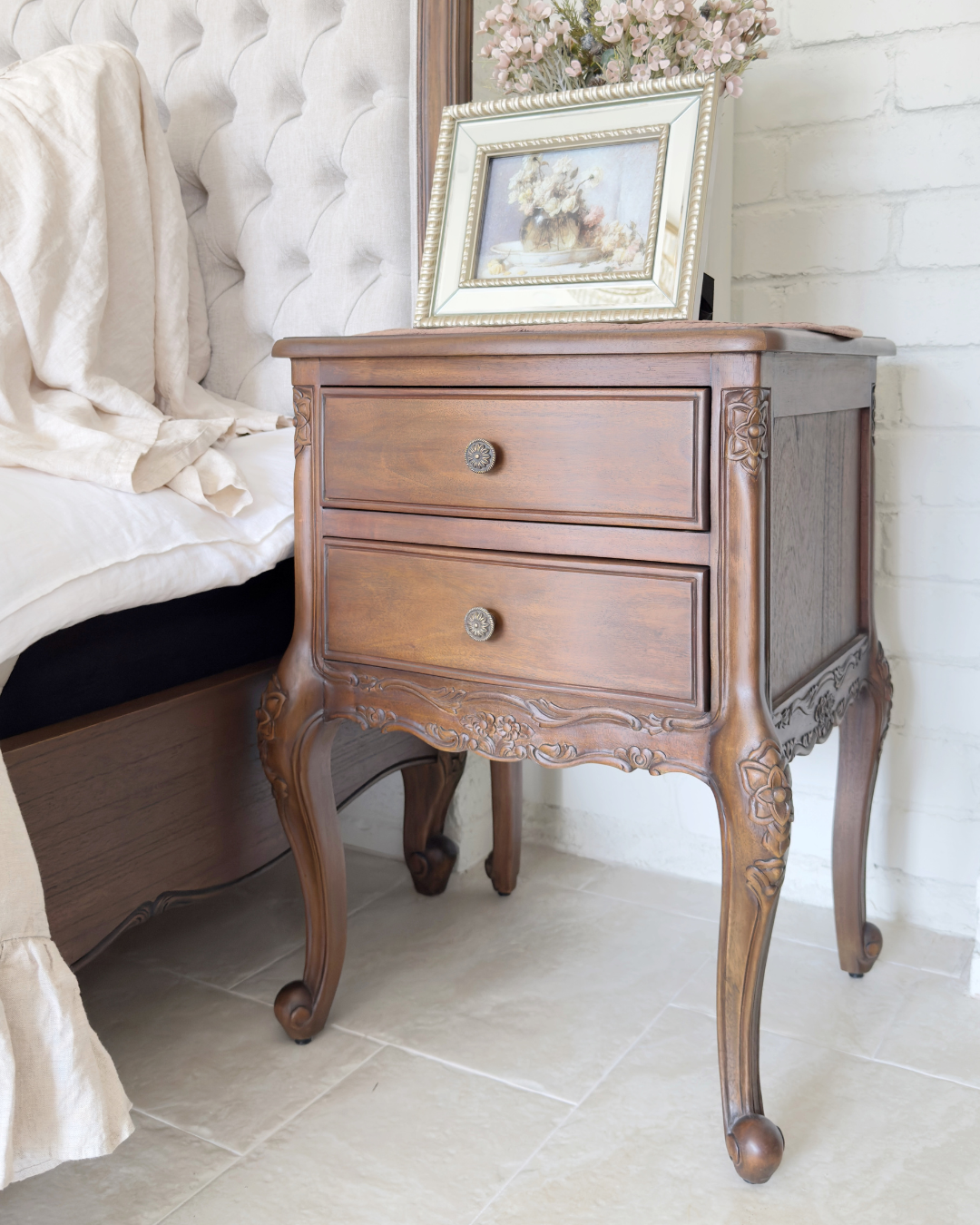Antonietta Antique Brown French Provincial Bedside Table 7