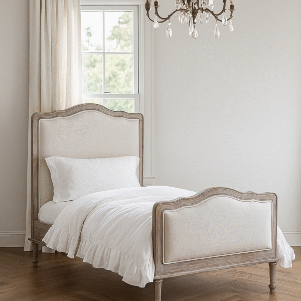 Eloise Farmhouse French Provincial Upholstered King Single Bed - Image 2