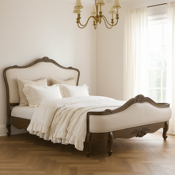 Juliette Antique Brown Upholstered French Provincial Bed - Image 2