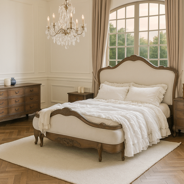 Juliette Antique Brown Upholstered French Provincial Bed - Image 3