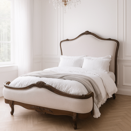 Juliette Antique Brown Upholstered French Provincial Bed