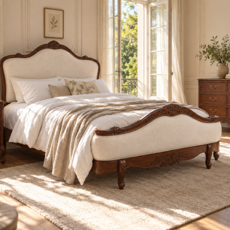 Juliette Antique Heritage Brown Upholstered French Provincial Bed
