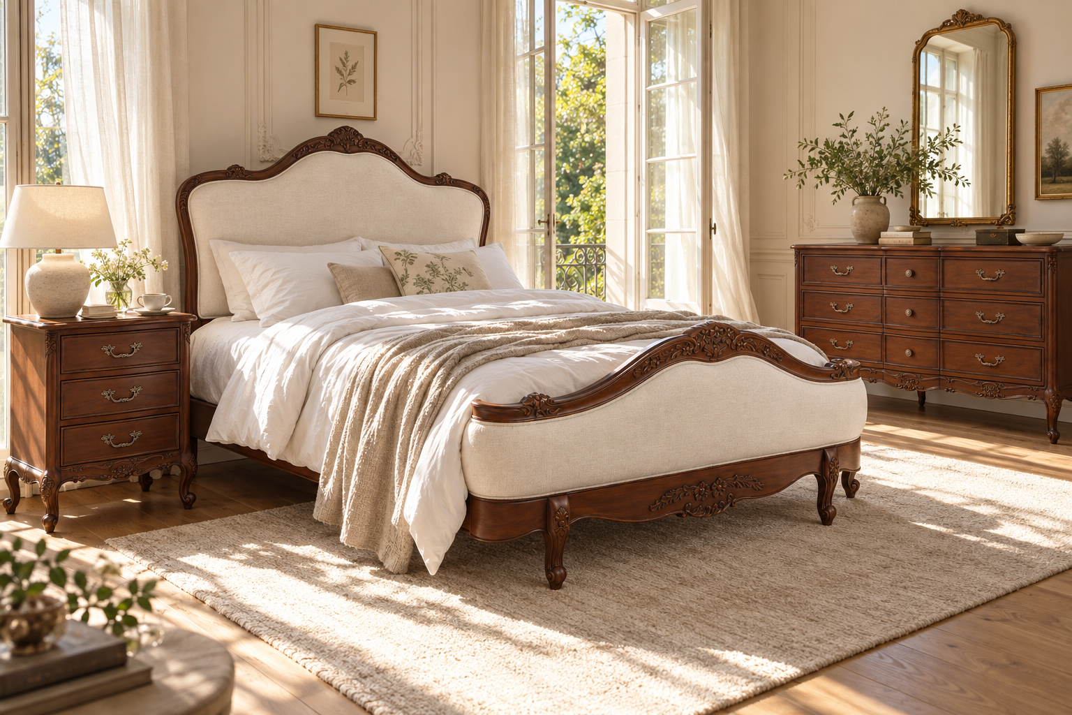 Juliette Antique Heritage Brown Upholstered French Provincial Bed