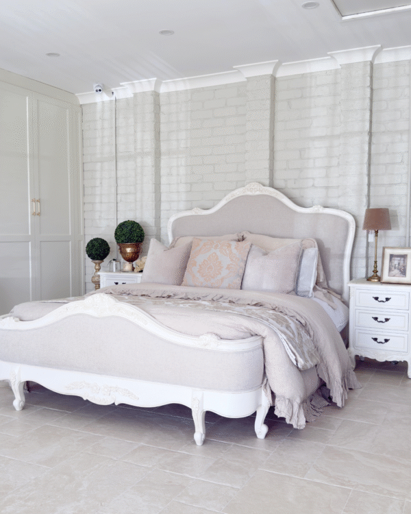 Juliette Antique White Upholstered French Bed