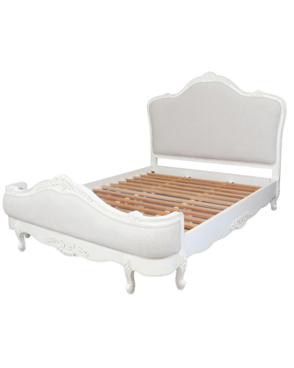 Juliette Antique White Upholstered French Bed
