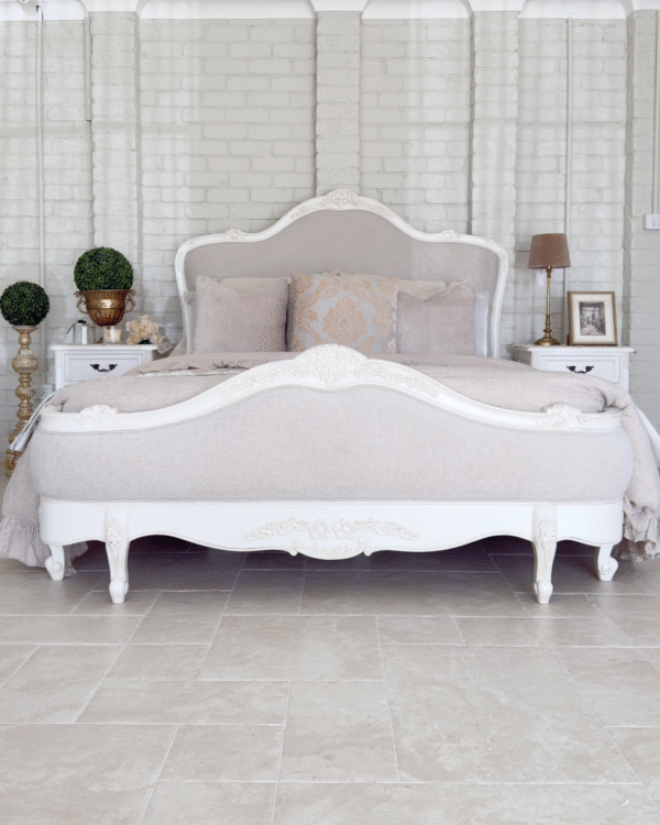 Juliette Antique White Upholstered French Bed - Image 2