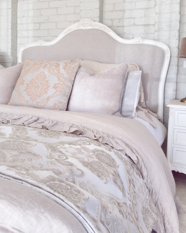 Juliette Antique White Upholstered French Bed - Image 3