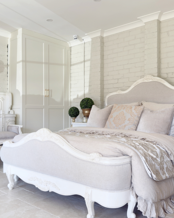 Juliette Antique White Upholstered French Bed - Image 4