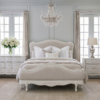 Juliette Antique White Upholstered French Bed french setting