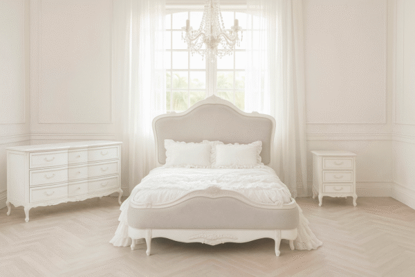 Juliette Antique White Upholstered French Bed - Image 8