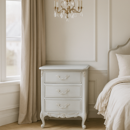 Le Foret Antique White French Bedside Table
