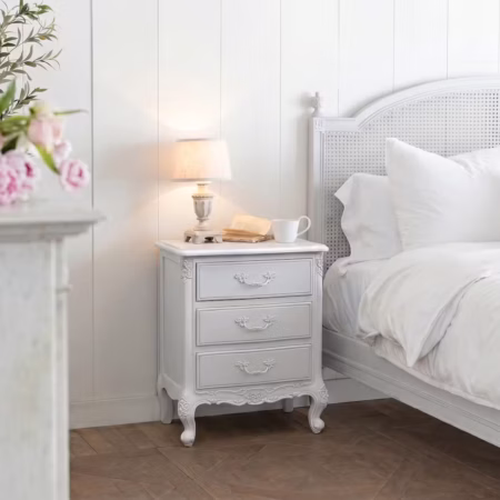 Le Foret Antique White French Bedside Table