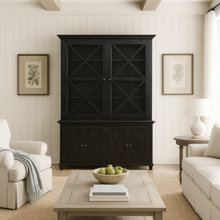 Sorrento Glass Door Hamptons Cabinet Black