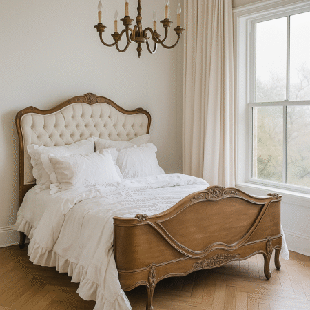 Stella French Antique Brown Tufted Carved Bed