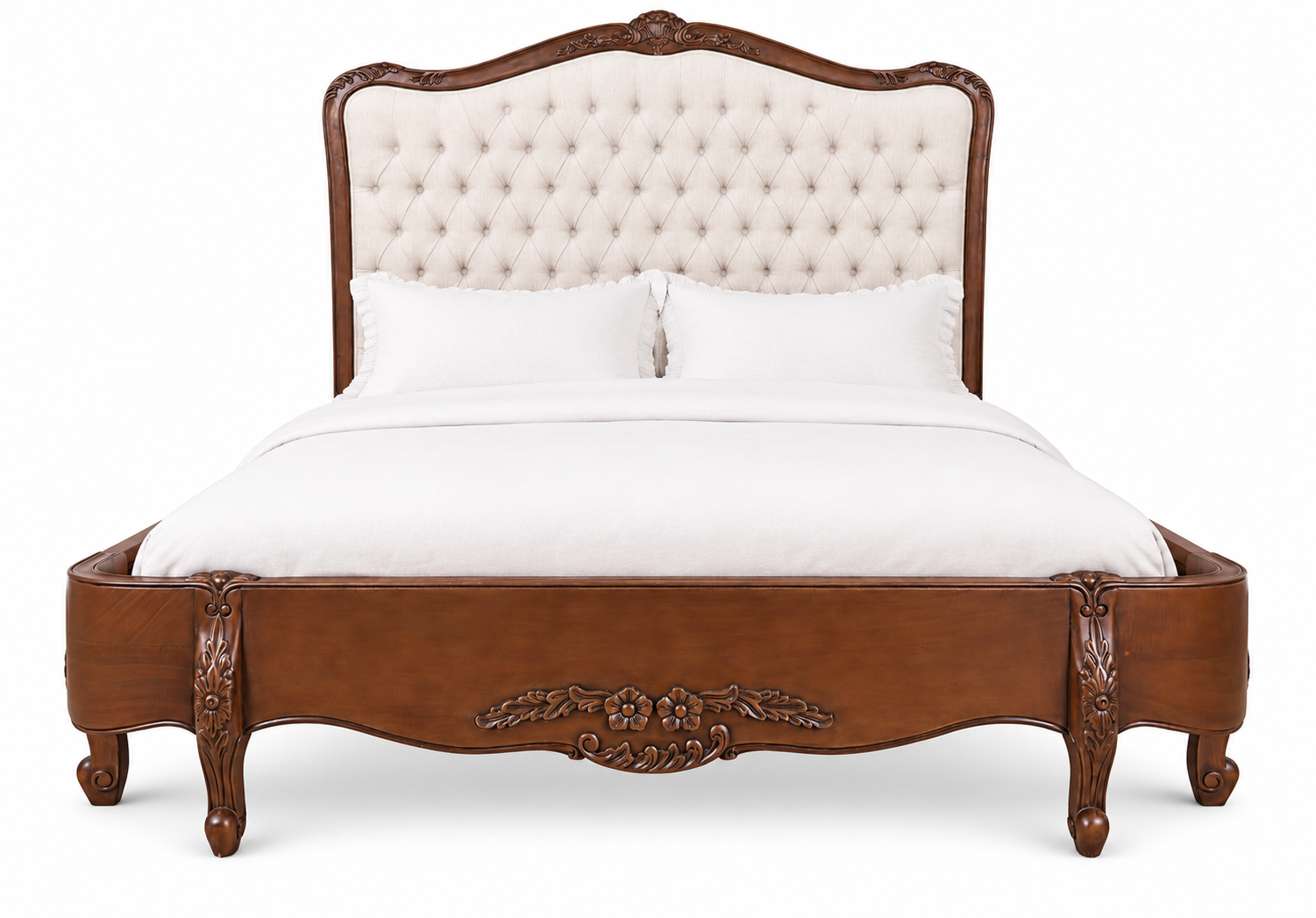 Alice Farmhouse Tufted Antique Heritage Brown French Provincial Low End Bed
