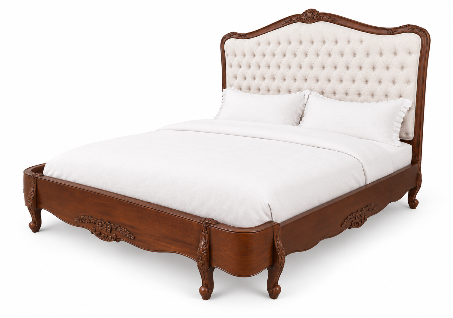 Alice Farmhouse Tufted Antique Heritage Brown French Provincial Low End Bed