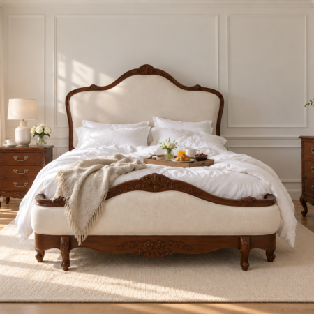 Juliette Antique Heritage Brown Upholstered French Provincial Bed