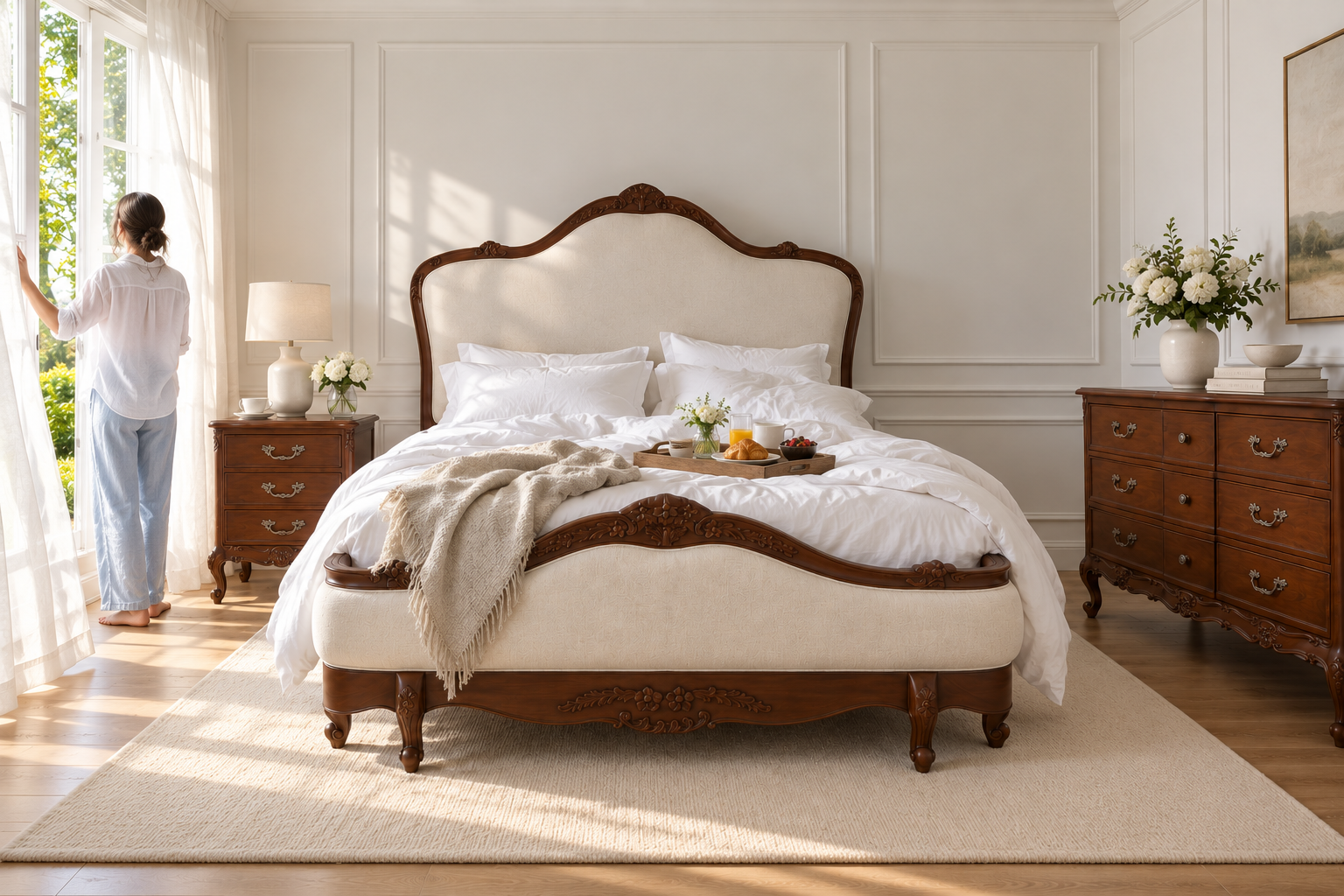 Juliette Antique Heritage Brown Upholstered French Provincial Bed