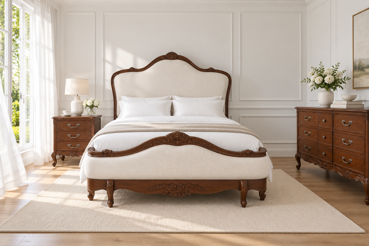 Juliette Antique Heritage Brown Upholstered French Provincial Bed